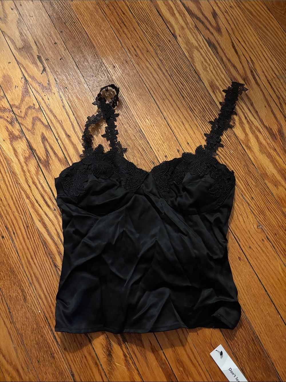 Reformation Black Lace-Trim Satin Cami